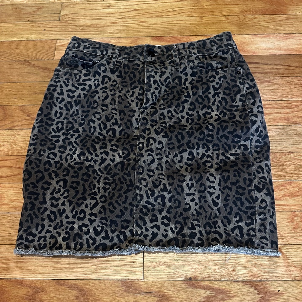 William Rast Denim Skirt Cheetah Size 27 Brown Black Animal Print